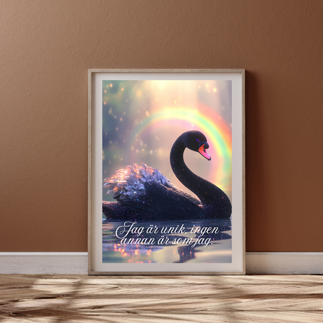 Poster Unik Svan - Jag är unik ingen annan är som jag